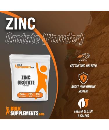 Zinc Orotate Powder 50mg - Pure Zinc Mineral Supplement for Immune Support - 250g (8.8 oz) - BulkSupplements.com - Buy Online on GoSupps.com