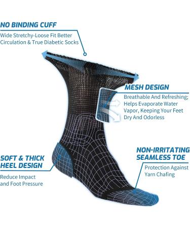 LIN Diabetic Socks - 6 Pairs Crew/Jet Black - Non-Binding Circulatory Extra Wide Top Socks for Men & Women with Edema, Neuropathy, and Lymphedema - Size 13-15 - Buy Online on GoSupps.com