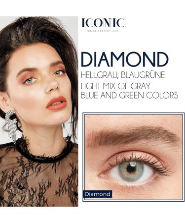 Iconic Colored Contact Lenses - Diamond Collection - Monthly Wear in Light Green & Gray - Natural Look for All Eyes - 1 Pair - Buy Online on GoSupps.com