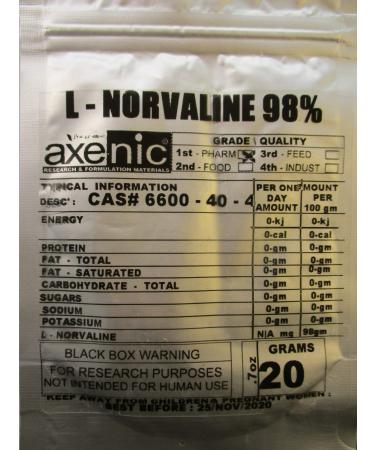 100 Grams L-NORVALINE Powder PEPTIDE BCAA