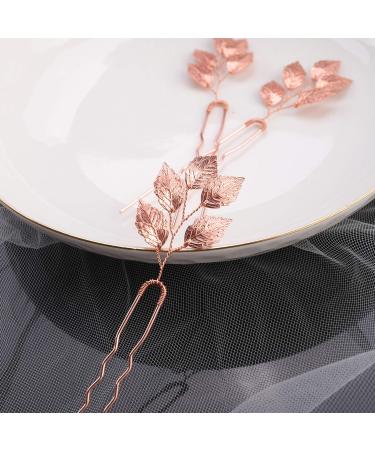 Beryuan Vintage Rose Gold Leaf Hairpin Set | 3-Piece Bride Hair Accessories | Elegant Hair Clips for Parties & Special Occasions - Buy Online on GoSupps.com