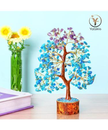 YATSKIA Amethyst & Turquoise Crystal Tree of Life - Spiritual Good Luck Charms - Meditation Decor for Women - Gemstone Tree with Golden Wire - Buy Online on GoSupps.com