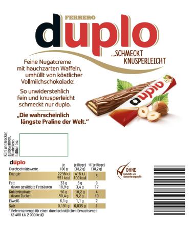 Duplo 15 Storage Packs - 18 Individually Wrapped Whole Milk Chocolate Bars & Crispy Waffles - No Colors or Preservatives - Buy Online on GoSupps.com