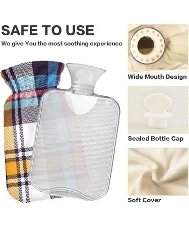 NAANLE 1L Hot Water Bottle with Cover | Blue Pink Tartan Plaid - Back Pain Relief Hand/Foot Warmer and Neck Comfort - Ideal for Heat & Cold Therapy - Buy Online on GoSupps.com