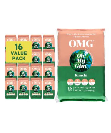 Koreafood OMG OH My Gim Seaweed Sea Salt & Gr ntee 4G * 16 Pack Vegan Dryed Seang Nori Korean Food dried algae chip Korean food (sea salt & Kimchi)