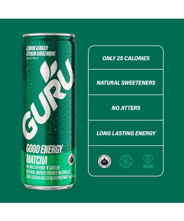 GURU Matcha Organic Energy Drinks Clean Energy Drink with Plant Based Natural Caffeine from Green Tea Low Calorie Gluten Free 140mg Caffeine Healthy Drinks Lemon Ginger 355mL (Pack of 24) - Buy Online on GoSupps.com