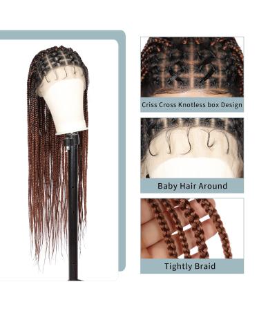 Fecihor 36 Criss Cross Knotless Box Braided Wig with Baby Hair - Mix Black Brown - Buy Online on GoSupps.com