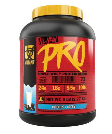 Mutant Pro Triple Whey Protein Powder Supplement Time-Released for Enhanced Amino Acid Absorption Decadent Gourmet Flavors 5 lbs Cookies and Cream Cookies & Cream 5 Pound (Pack of 1)