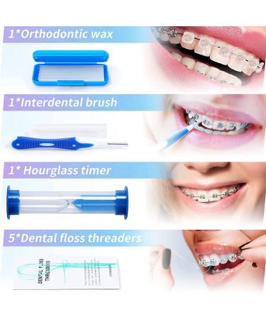 Orthodontic Care Set - Portable Braces Cleaning Kit with 8 Pieces | V Brush Mouth Mirror Interdental Brush & Dental Floss - Ideal Oral Care Travel Set (Blue) - Buy Online on GoSupps.com