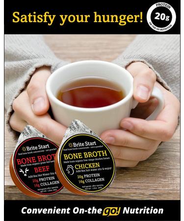 Brite Start Beef + Mushroom Bone Broth - 4 Pack Keto Friendly Concentrate - 16g Collagen 20g Protein - Grass Fed Beef Bones - Single Serve Packets 1.25oz - Buy Online on GoSupps.com