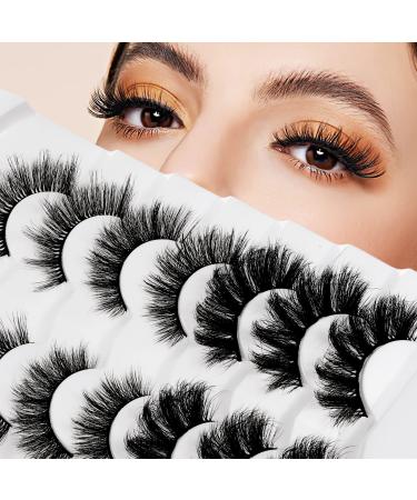 REDRIVER False Eyelashes Cat Eye Lashes Fluffy Faux Mink Fake Lashes Natural Look Wispy Long Strip 9D Curled Volume Soft Reusable Eyelash Extension 7 Pairs 3 Styles Mixed 1 count (7pairs)