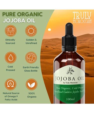Jojoba Oil 100% Organic Pure Natural and Cold Pressed - 100 ml - Care for Hair Body Skin - Buy Online on GoSupps.com