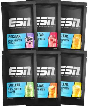 ESN isoclear whey isolate protein powder sample bundle 6 x 30 g different varieties protein limo with fruity delicious taste clear whey tested quality - made in germany mixed 30 g (6 Pack)