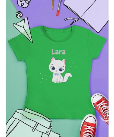 Personalized Cat T-Shirt for Girls - Cute Cat Motif by Shirtracer - Ideal Gift for Cat Lovers - Size 10 Green - Buy Online on GoSupps.com
