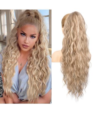 Brikabia ponytail extension 66cm long braid ponytail hair extension beach wavy natural clip in ponytail hair part art hair for women middle blonde with highlights