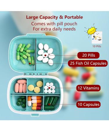 5 Pack Travel Pill Organizer - 8 Compartments Easy Open Lid Portable & Moisture Proof Small Pill Box | Ideal Daily Pill Case (Blue Light Blue Pink Khaki Green - Buy Online on GoSupps.com