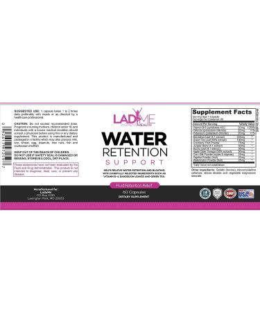 Natural Water Retention Pills for Women - Bloating Relief with Vitamin B6, Dandelion & Green Tea - Diuretic Detox Capsules for Water Draining, Bloating & Swelling - 60 Caps (2 Months Supply) - LadyMe - Buy Online on GoSupps.com