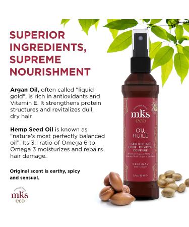 MKS Eco Oil Original - 2 fl oz | Hair Styling Elixir with Moroccan Argan Oil & Hemp Seed Oil | Controls Frizz, Boosts Smoothness | Vegan & Cruelty-Free | Moisturizing Hair Treatment - Buy Online on GoSupps.com