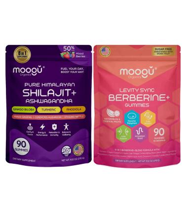 Moogu Organics Shilajit + Berberine Gummies 24-in-1 Bundle Daily Energy Focus & Metabolic Support