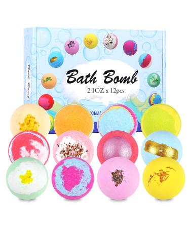 Trecaan Bath Bombs Gift Set 12PCS Organic Bath Bomb for Women Kids Girl Mom Wife Handmade Natural Essential Oil Great Gift for Birthday Valentine's Mother's Day Christmas Anniversary
