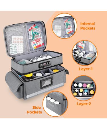 Zannaki Medicine Storage Bag with Combination Lock | Double Layer Pill Organizer | Secure Zippered Locking Box for Prescriptions Vitamins & Supplements - Grey - Buy Online on GoSupps.com