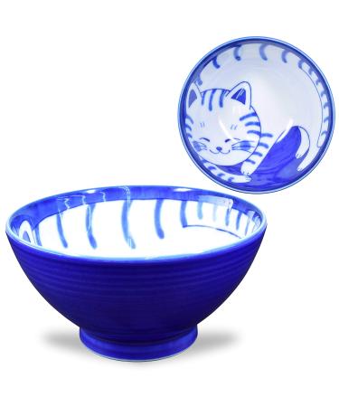 Product of Gifu Japan Mino Ware Japanese Rice Bowl Rice Ramen Noodle Soup Sarada Pasta NEKOCHIGURA Cat Design 4.5 inch 9.2 fl oz Tora Rice Bowl Tora