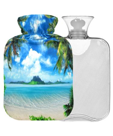 Naanle hot hot water bottle with reference tropical palm transparent hot water bottle 2l large hot hot water bottle for menstrual cramps pain relief handfoots heat and cold therapy