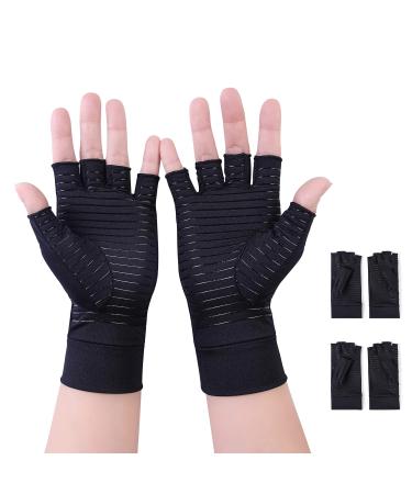 2 Pairs Copper Arthritis Gloves-High Copper Content Infused Non-slip Fingerless Compression Glove Women Men Relieve Hand Pain Swelling,Carpal Tunnel,Typing,Support for Arthritic Joints (M) Medium 2pairs