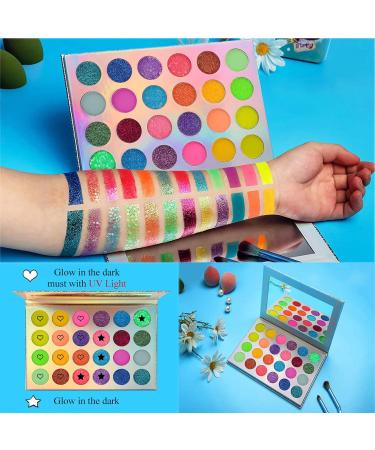 Kalolary Neon Glow in the Dark Eyeshadow Palette - 24 Colors, Highly Pigmented UV Blacklight Matte & Glitter Makeup Kit for Easter - Buy Online on GoSupps.com