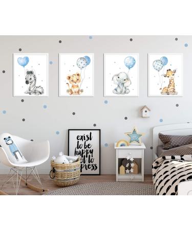 Safari Animals Baby Room Wall Poster | Nursery Decor | Kids Room Art | Grey Blue Balloon | DIN A4 Size - Buy Online on GoSupps.com