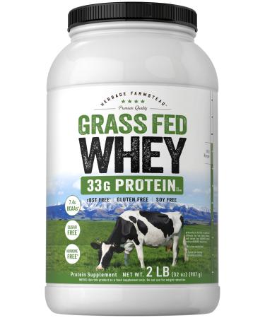 Carlyle Grass Fed Whey Protein Powder | 2lb | 33g of Protein Per Serving | Unflavored | Sugar and Hormone Free | Non-GMO and Gluten Free Supplement | by Herbage Farmstead