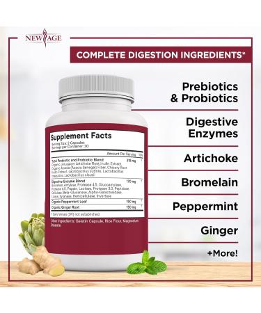 NEW AGE Digestive Enzymes for Gut Health - Probiotic Multi Enzymes with Prebiotics and Probiotics with Lipase for Women and Men for Digestive Health Daily Enzymes for Digestion - 120 Count 60 Count (Pack of 2) - Buy Online on GoSupps.com