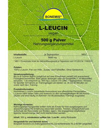 Bonemis L-Leucine - Vegan Amino Acid 1 kg (2x500g) | Premium Quality No Additives | International Shipping - Buy Online on GoSupps.com