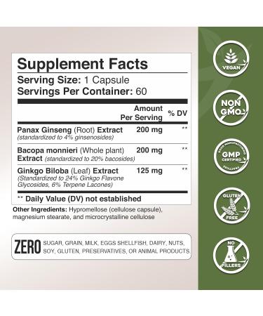 Gade Nutrition Ginkgo Biloba with Ginseng Supplement and Bacopa Monnieri | Brain Supplements for Memory and Focus with panax Ginseng & Ginko biloba Capsules - Memory Supplement for Brain - Buy Online on GoSupps.com