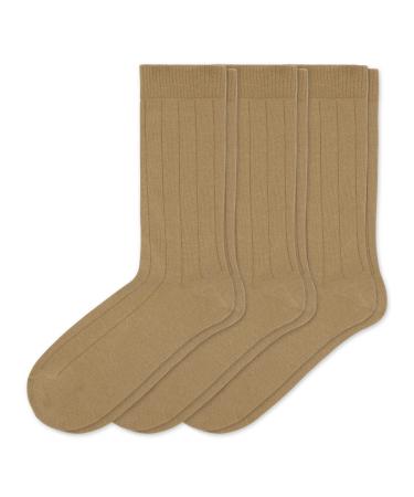 Sugar Free Sox Health & Comfort Mens Diabetic Socks Ribbed Mid-Calf 3 Pairs (10-13  Khaki)