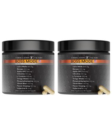 Formulation Factory BOSS Mode 10-in-1 Nootropic Cognitive Enhancement Supplement Focus & Memory Booster Featuring Lion s Mane Bacopa Monnieri Alpha-GPC Ginseng & More 240 Capsules (2 Pack) 240 Count (Pack of 2)