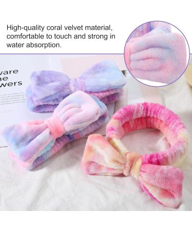 spa headband three-piece headband for washing face face wash headband makeup headband skincare headband face wash bow headband (Gradient Purple Pink and White) - Buy Online on GoSupps.com