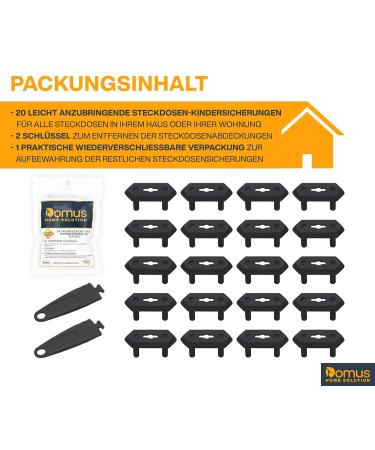 DOMUS Socket Safety Locks - 20 Pack for Babies & Children | Secure Socket Protectors with 2 Keys (Black) - Buy Online on GoSupps.com