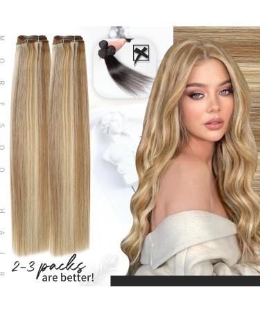 Moresoo Double Weft Blonde Human Hair Extensions 24 Inch - Medium Brown with Platinum Blonde Sew in Hair Extensions - 100g/Pack #P6/60 - Buy Online on GoSupps.com