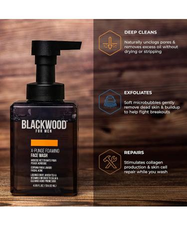 Blackwood For Men X-Punge Foaming Face Wash - Acne Facial Cleanser For Oily to Normal Skin - Deep Cleanse for Exfoliation - Natural Vegan Formula - Paraben Free Sulfate Free & Cruelty Free (4.55 oz) 4.5 Fl Oz (Pack of 1) - Buy Online on GoSupps.com