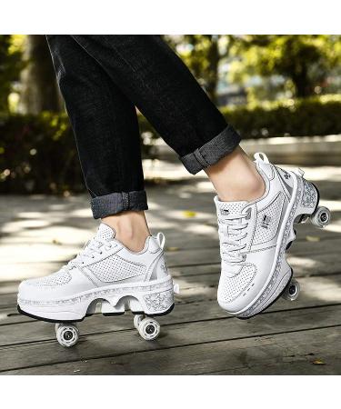 Silver Roller Skates for Women and Men | Outdoor Parkour Shoes with Retractable Wheels | Adults/Kids Quad Roller Skates | Size 8.5 US - Buy Online on GoSupps.com