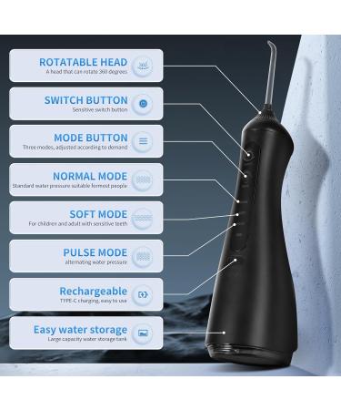 Water Dental Flosser - Portable Cordless Oral Irrigator | 320ML 3 Modes 10 Tips IPX7 Waterproof Teeth Cleaner (Black) - Fast International Shipping - Buy Online on GoSupps.com
