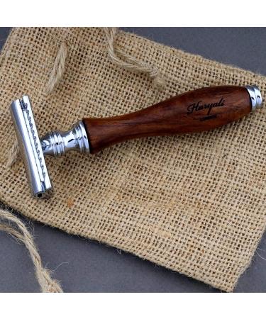 Haryali London Shaving Kit - 3 Pc Wooden Set with Double Edge Razor, Super Badger Brush & Stand - Sustainable Gift Set - Buy Online on GoSupps.com