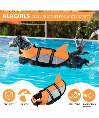 Alagirls Dog Life Jacket - Adjustable Floatation Vest for Large Dogs | Ripstop Lifeguard Pet Vest with Reflective Stripes - XS Size (33-43cm) - Orange/Gray - Buy Online on GoSupps.com