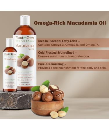 Plant Guru Macadamia Nut Oil 8 fl. oz. Cold Pressed 100% Pure Natural Carrier Skin Face Body and Hair Moisturizer. Ideal for DIY Creams Lotions and Lip Balms - Buy Online on GoSupps.com
