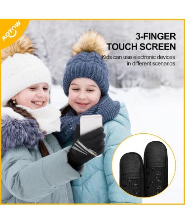 Aotow Kids Winter Bicycle Gloves - Touchscreen Warm & Windproof Fleece for Ages 4-12 Anti-Slip Design - Black XL - Buy Online on GoSupps.com