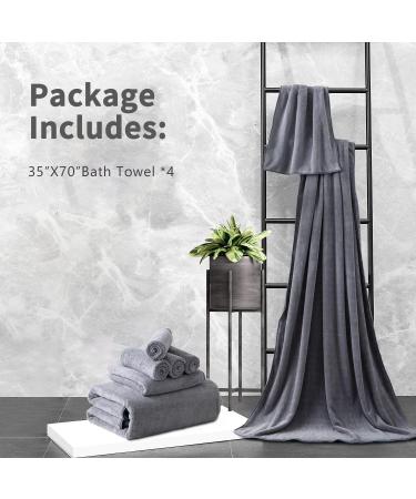 MAGGEA Bath Towel Set Gray 4Pack-35x70 Towel,600GSM Ultra Soft Microfibers Bathroom Towel Set Extra Large Plush Bath Sheet Towel,Highly