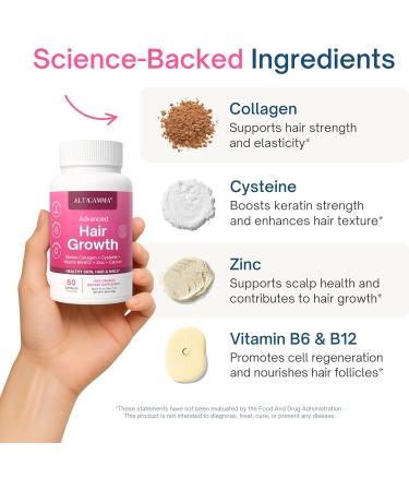 ALTAGAMMA Hair Growth Supplements - Nourishes Thinning Strengthen Nails & Skin & Combat Hair Loss - Hair Growth Vitamins for Women & Men with Marine Collagen Peptides 60 Capsules | 30 Day Supply - Buy Online on GoSupps.com