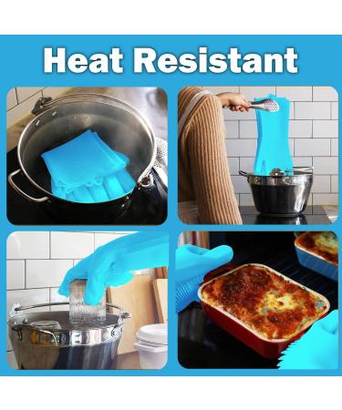 Silicone Hand Gloves Reusable Rubber Sponge Scrubbers Good Use for Kitchen Dishwasher Fruit Household Cleaning (Blue) - Buy Online on GoSupps.com