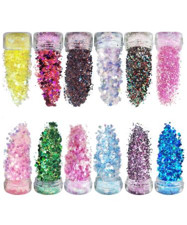Festival glitter face for festive cladding 12 color set body glitter for nail art and body face hair clothing decoration feminine glitter make-up sequins and festival accessories 12 colors/5g-2 - Buy Online on GoSupps.com